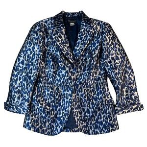 Frascara Elegant Tailored Blue Animal Print Blazer  Size 8  Office Formal Casual